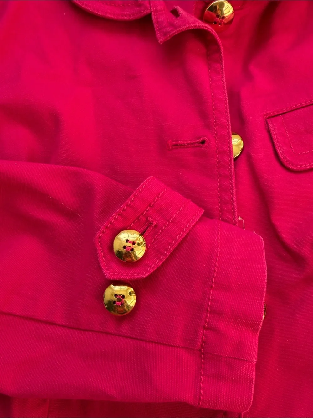 Talbots Women's Bright Pink Jacket with Gold Buttons